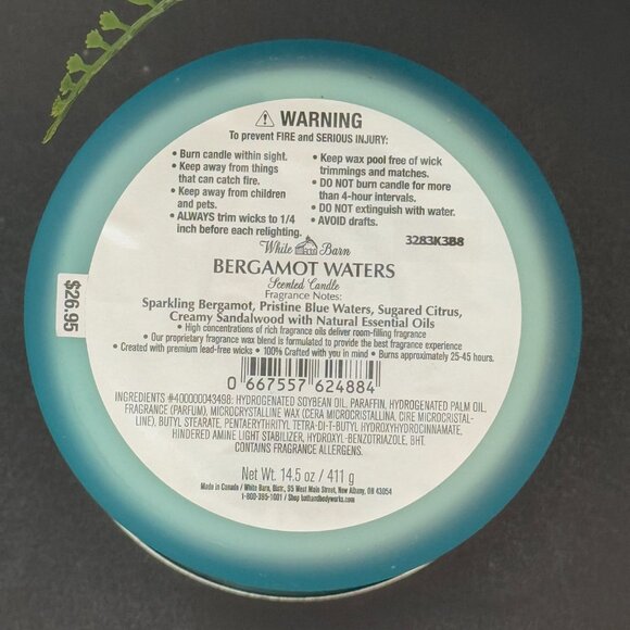 BBW Bergamot Waters White Barn Bath & Body Works 3 Wick Candle - Picture 10 of 10